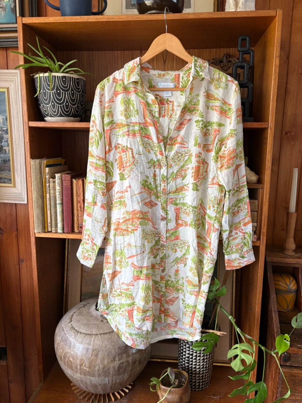 Cynthia Rowley Linen Blend Shirt Dress Print M